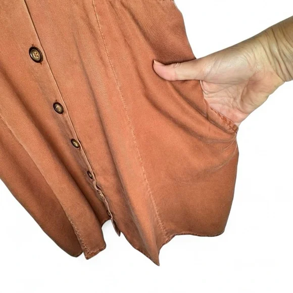 Quince Vintage Wash Tencel Button Front Dress Terracotta M - Picture 7 of 13